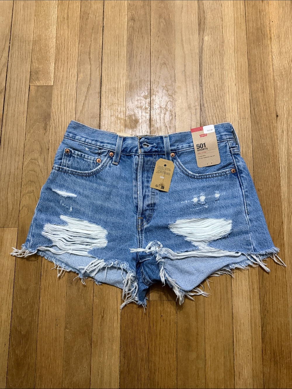 Levi's Blue Distressed High-Rise Jean Shorts